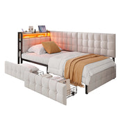 Letto a Divanetto Letto Singolo 90x200 cm; con 2 Cassetti; USB; Type-C e LED - Beige
