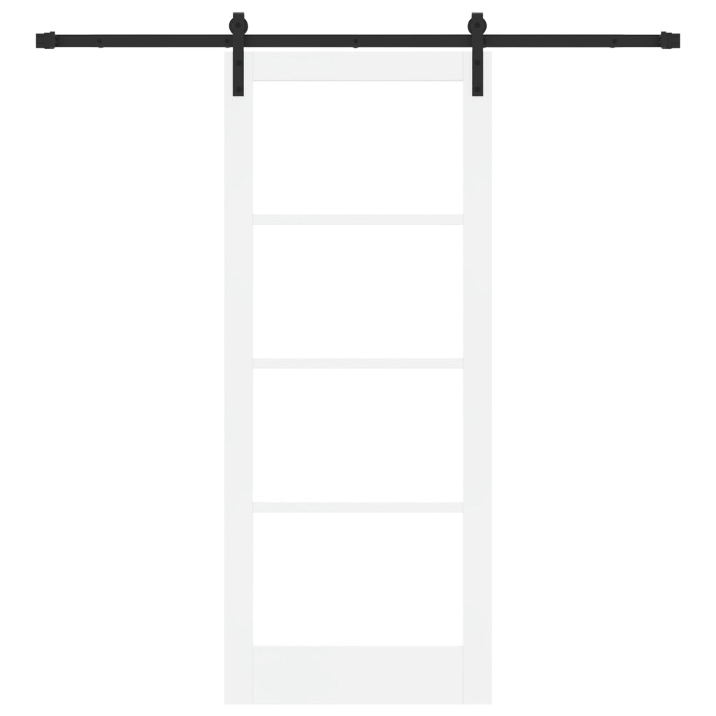 Porta Scorrevole  con Set di Hardware 'ORKDAL'Bianco Legno Massello e Vetro