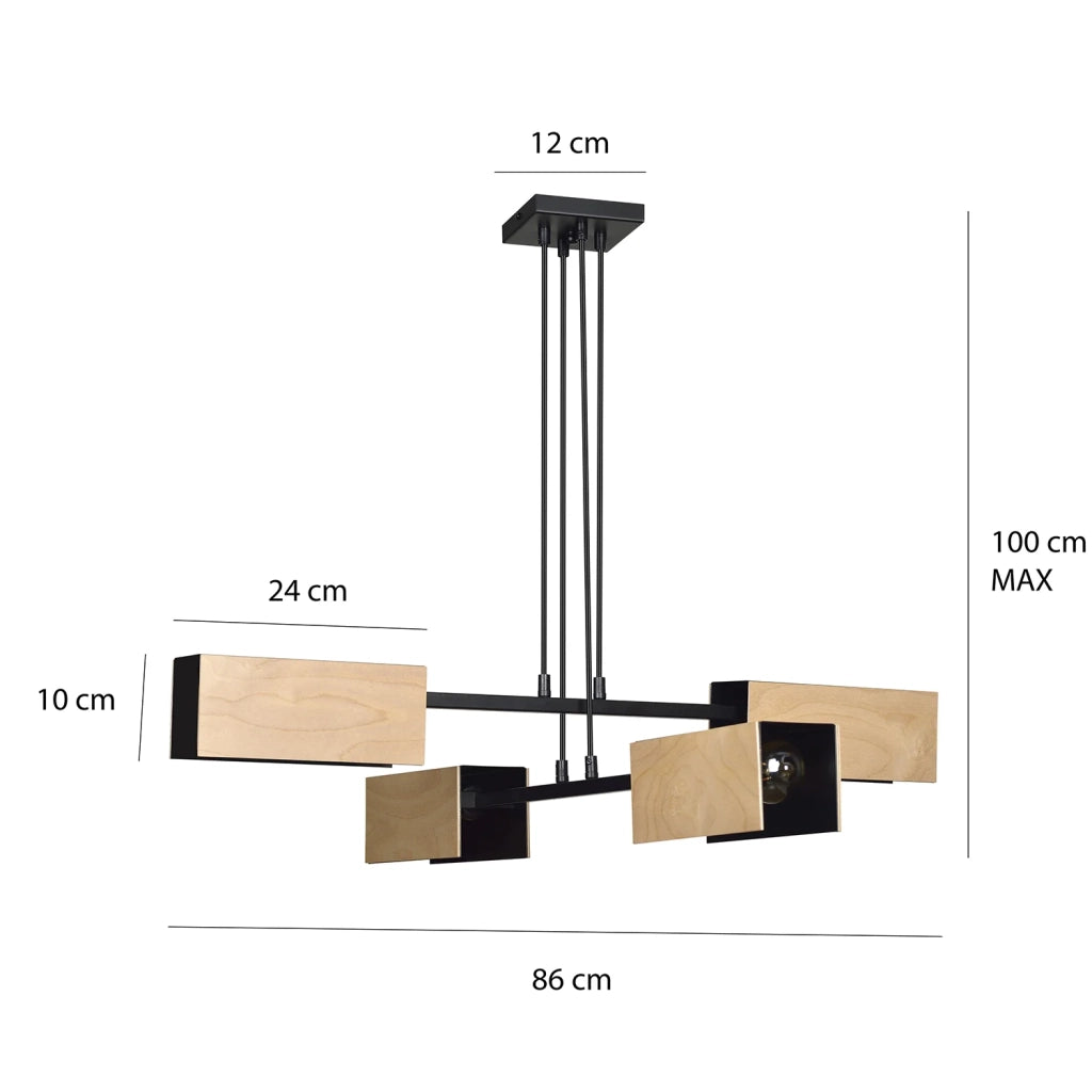 Lampadario Minimal Sarutahiko Acciaio Nero 4 Luci E27 Ip20