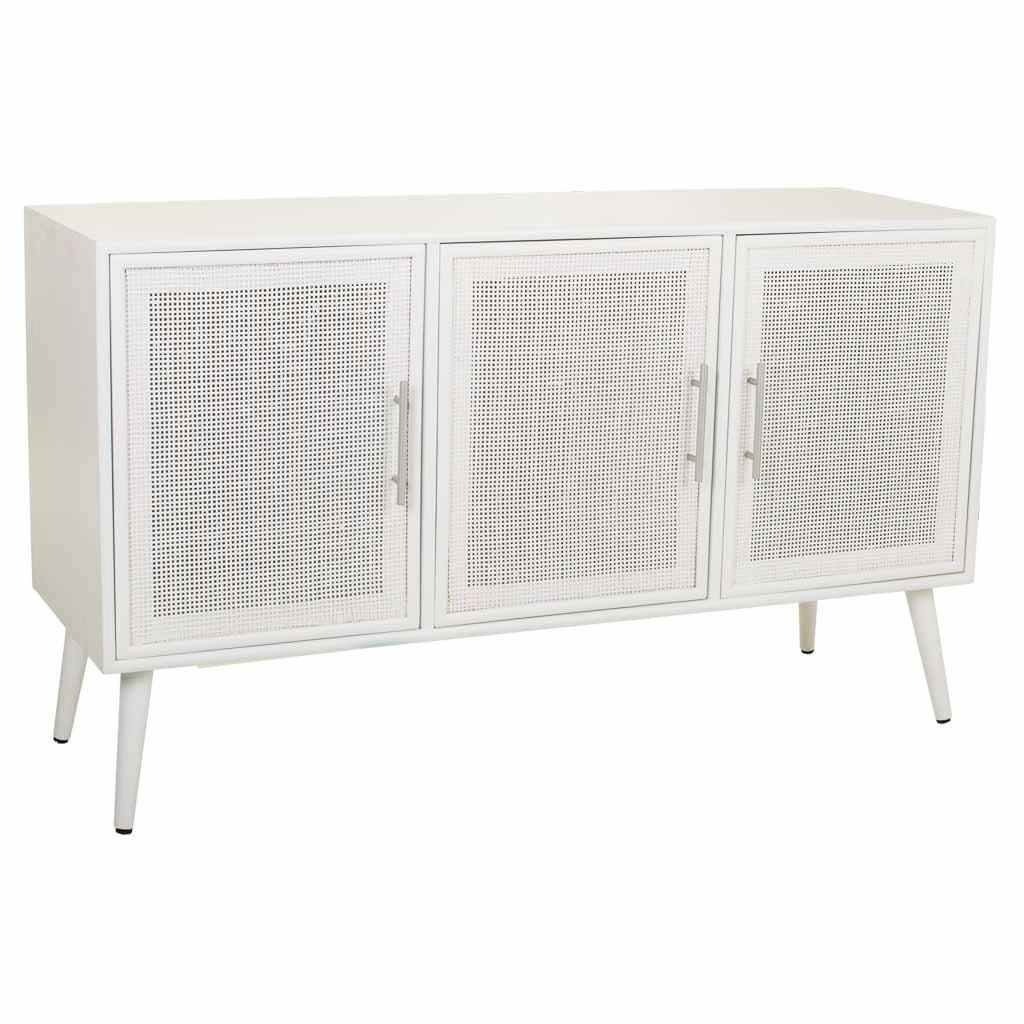 Credenza in legno e rete bianca 120x41,5x71h