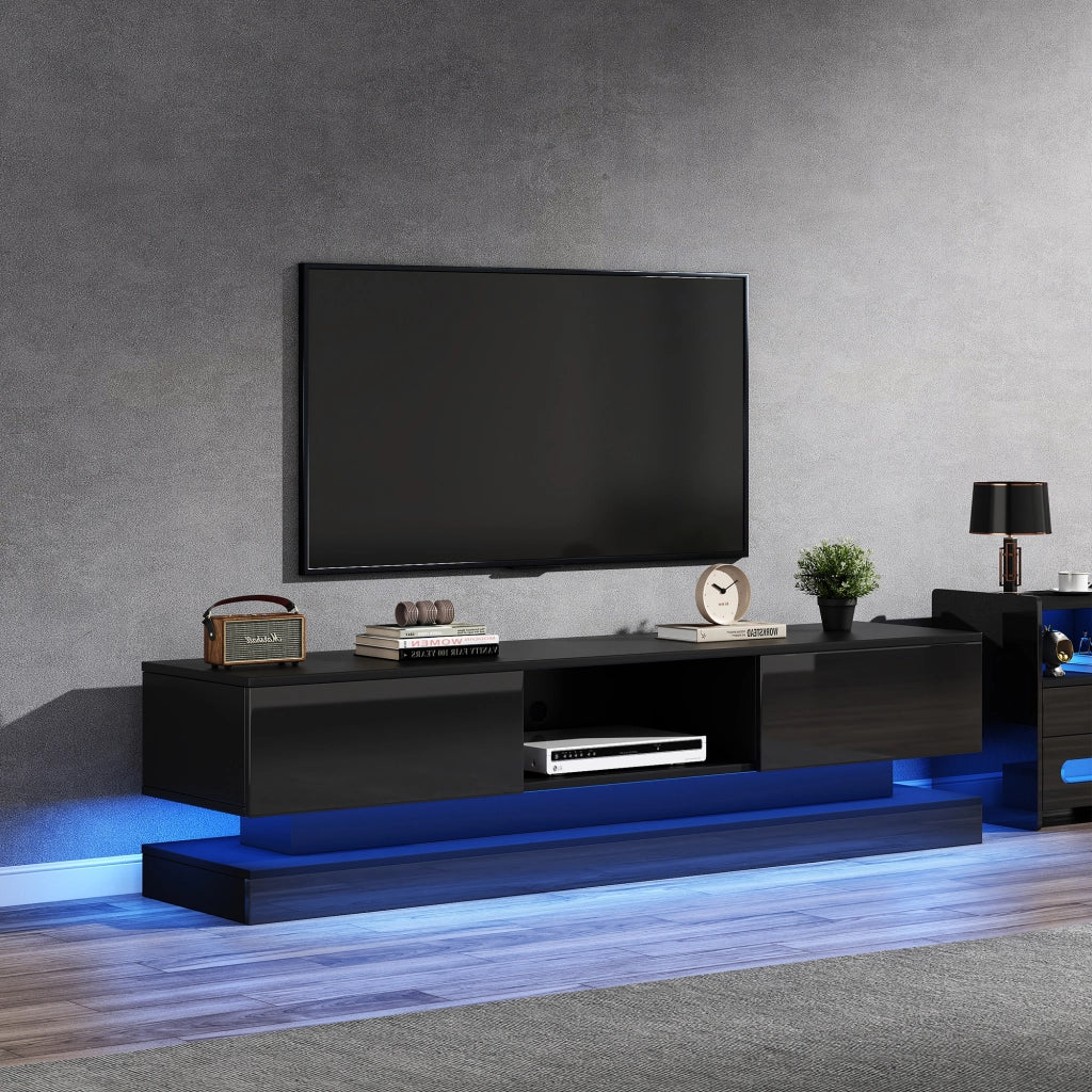 Mobile TV con 2 Cassetti e LED Controllato tramite App; Nero Lucido; 160??35??40;5 cm; in Pannelli Truciolari