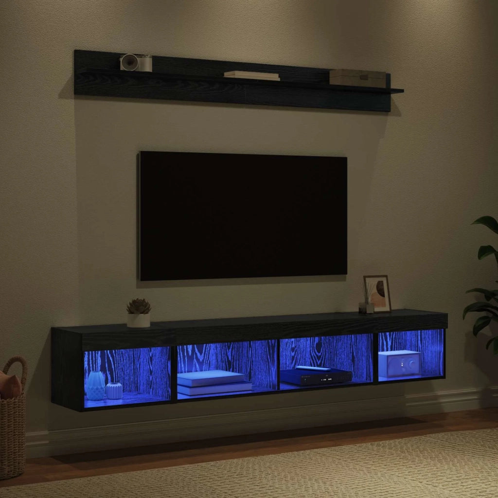Set di Mobiletto da TV a Parete con led 5 pz-Credenza per TV sospesa Rovere Nero