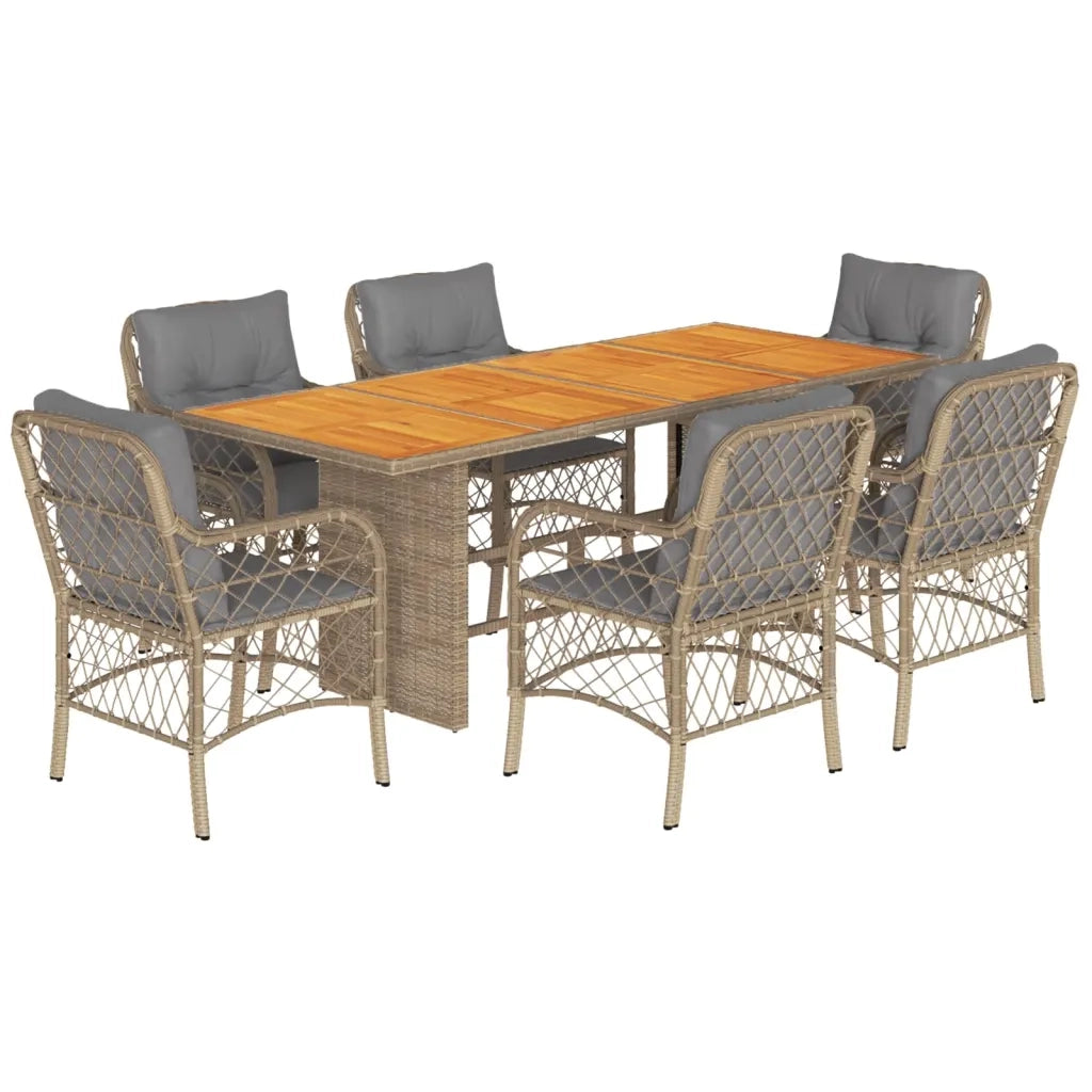 Set Pranzo da Giardino 7 pz con Cuscini Beige Misto Polyrattan 3212078