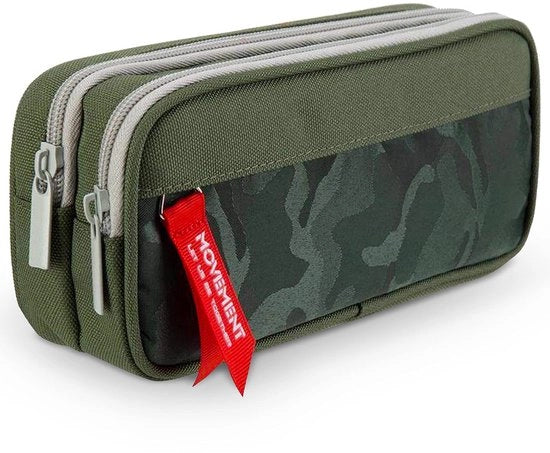 Etui per ragazzi, grande etui per ragazzi e ragazze, etui con 2 compartimenti per scuola e ufficio, verde