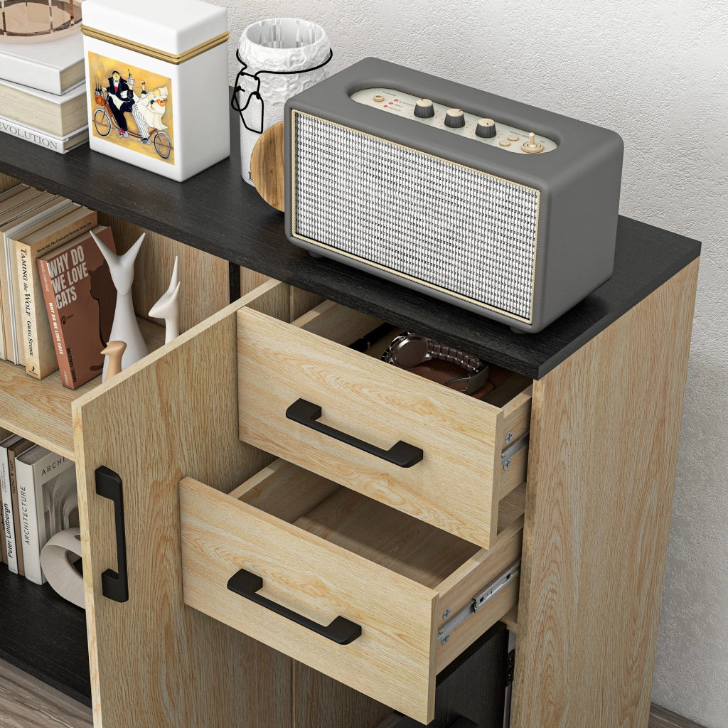 Credenza con 2 Ante e 2 Cassetti ¨C Zephmum ¨C Legno Noce e Nero 90x30x75.5cm