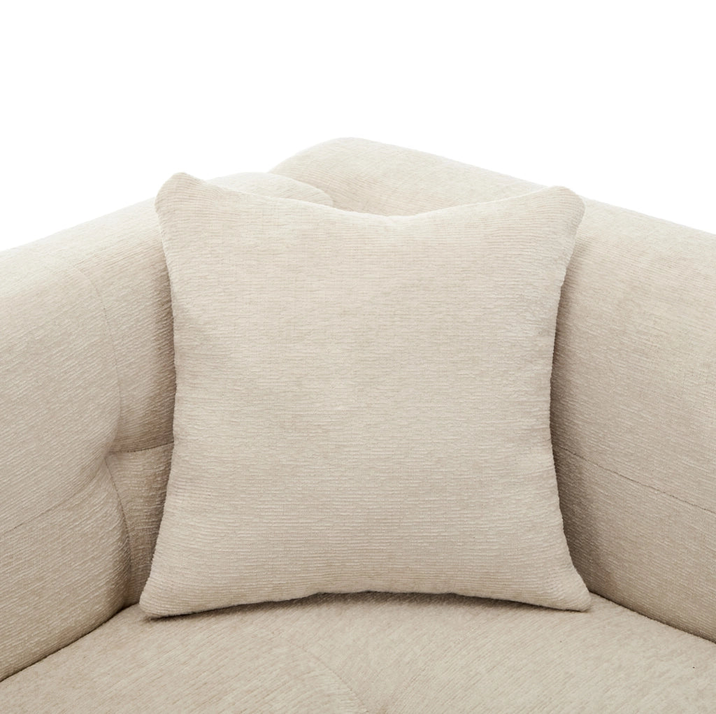 Divano modulare 3 posti ULEVR in ciniglia beige con pouf contenitore e 2 cuscini, 204x126 cm