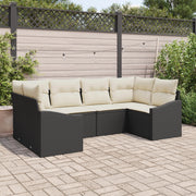 Set Divano da Giardino 6 Pezzi con Cuscini Nero Polyrattan