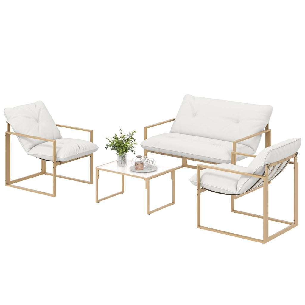 Set giardino 4 pezzi con cuscini ¨C zephmum ¨C canap¨¨ 2 posti, 2 poltrone, tavolino, kaki