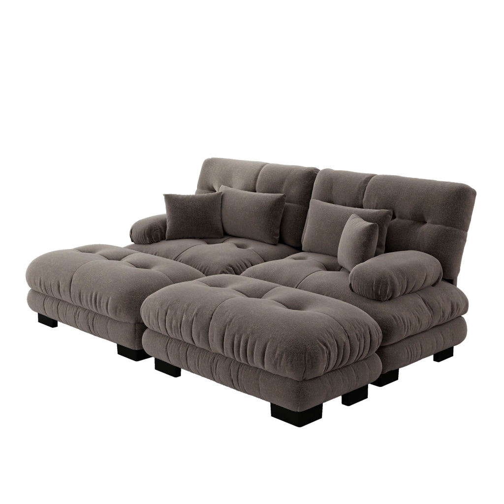 Divano Angolare Chenille con Ottomans e Cuscini ¨C MINIMAL ¨C Marrone