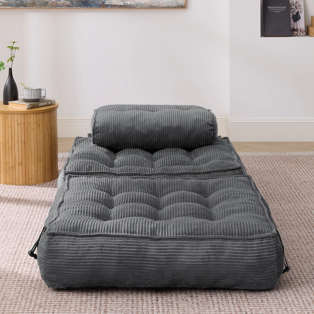Pouf, divano letto pieghevole, velluto a coste, schienale regolabile, pronto all'uso, grigio