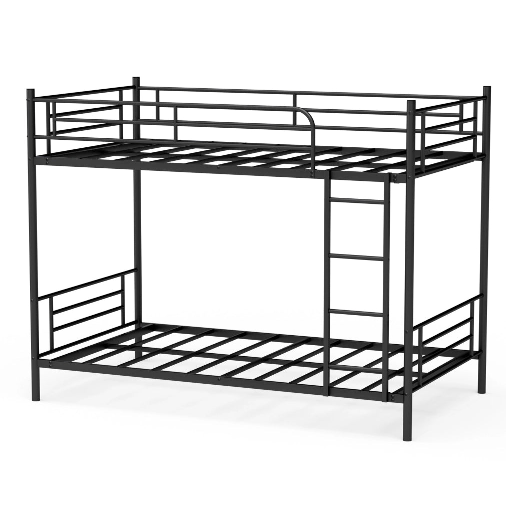 Letto a castello 90x190 cm in acciaio nero con scala e sponda di sicurezza HAVRYA