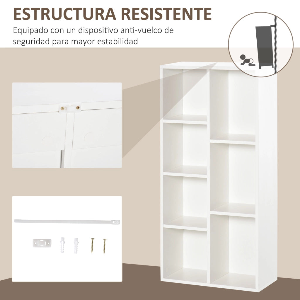 Libreria in Legno con 7 Ripiani ¨C Zephmum ¨C Bianco 50x24x106 cm