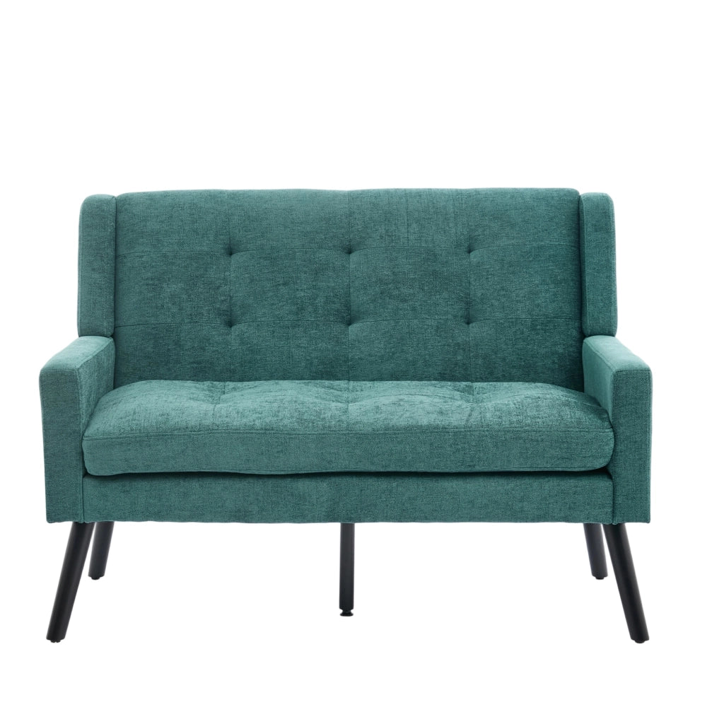 Panca 2 posti in lino con cuscino in schiuma ad alta densità e gambe in legno massello verde retrò 108.51 × 66.31 × 30.2 cm
