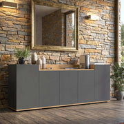 Madia Cordele, Credenza 7 Ripiani Made in Italy, 200x35x70h cm Nero Antracite
