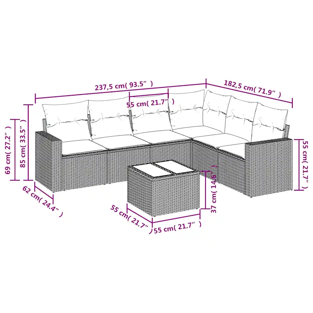 Set Divani da Giardino 7 pz con Cuscini Marrone in Polyrattan 3251360
