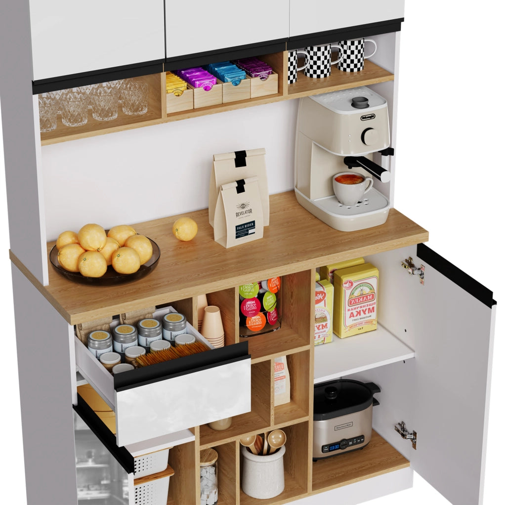 Credenza cucina 105x45x185 cm MDF bianco lucido con vani e ripiani