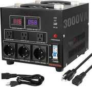 3000W trasformatore di alimentazione AC 110V⇋220V con uscita 3 poli, 3 prese di corrente 5-15R, 3 prese di corrente Shucko, 1 porta USB femmina e 1 porta USB-C femmina