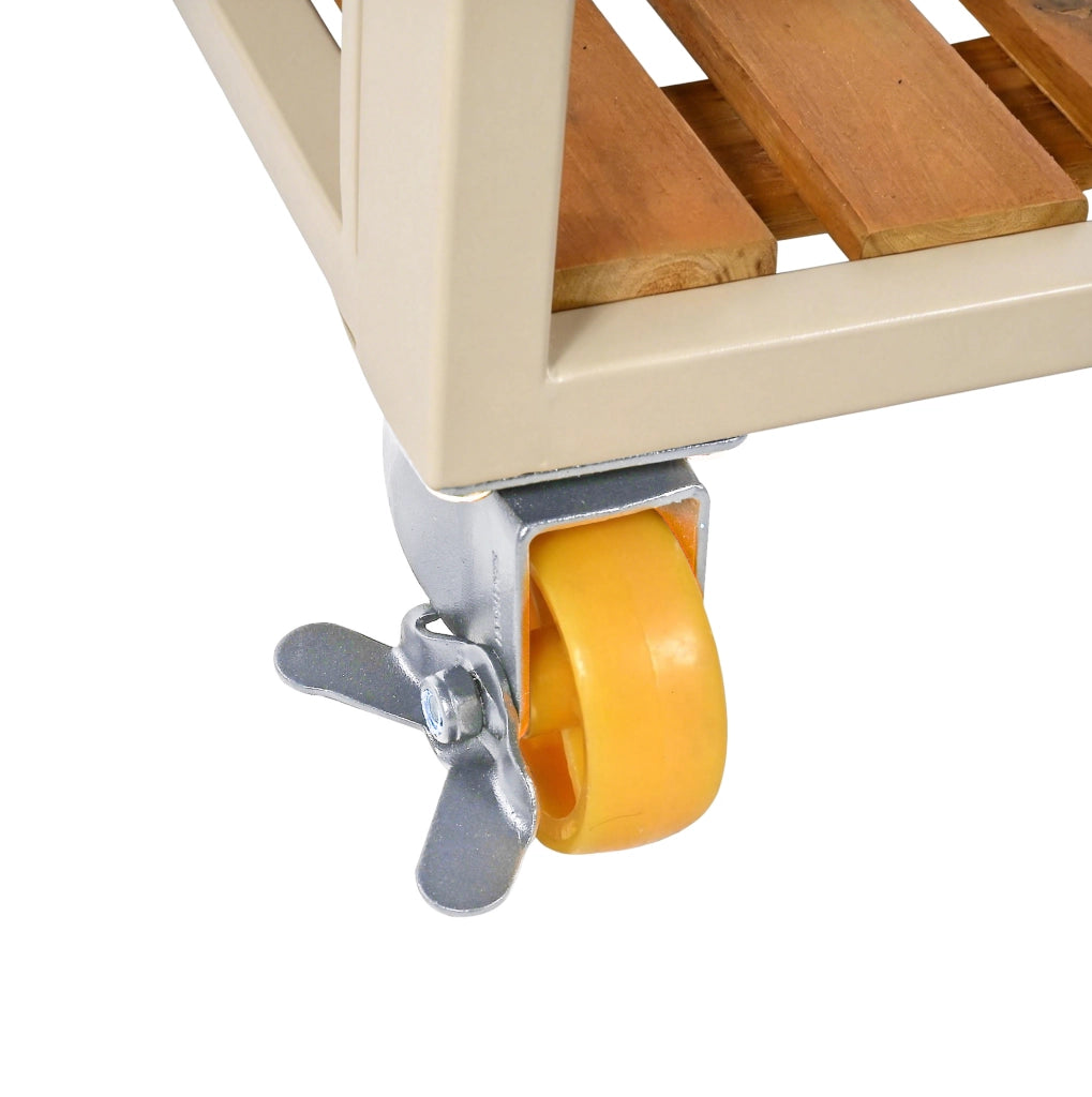 Set da giardino da pranzo 6-7 posti con carrello di servizio rimovibile; legno di acacia beige e naturale