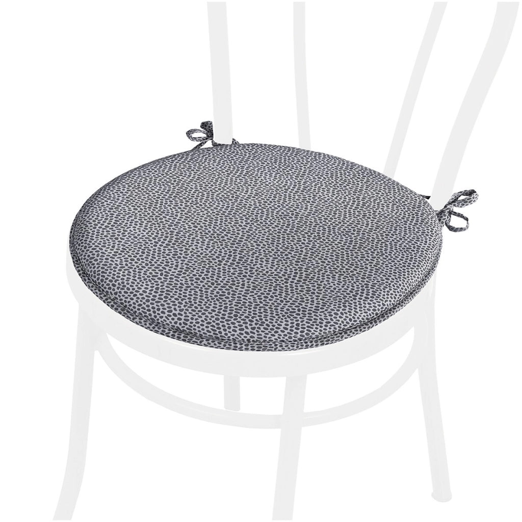 Set 4 Cuscini Sedia Maculati Rotondi Cotone Con Lacci Lavabili Morbidi Coprisedia Tondo Grigio