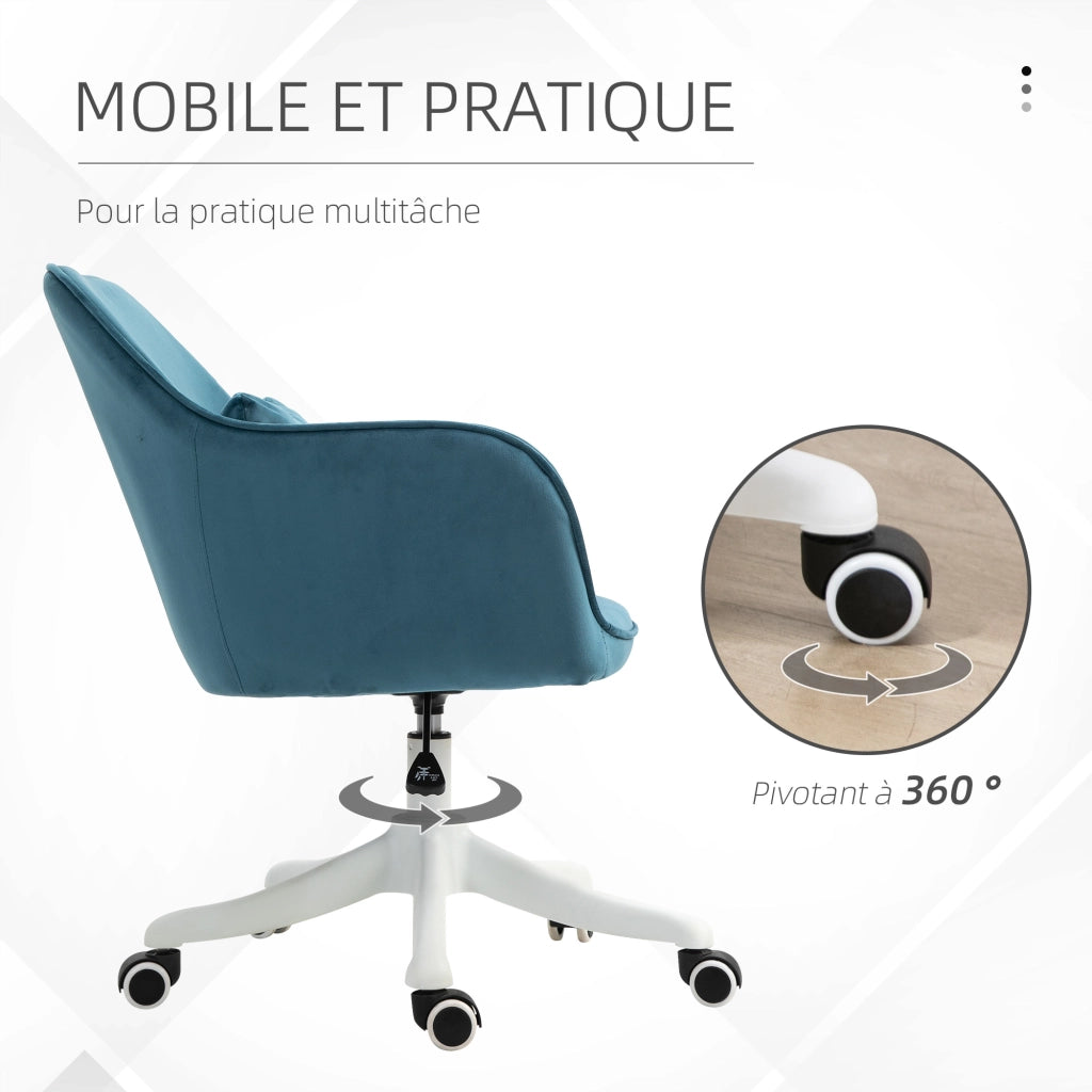 Sedia da Ufficio in Velluto ¨C Xylo ¨C Blu con Cuscino Lombare e Rotazione 360¡ã