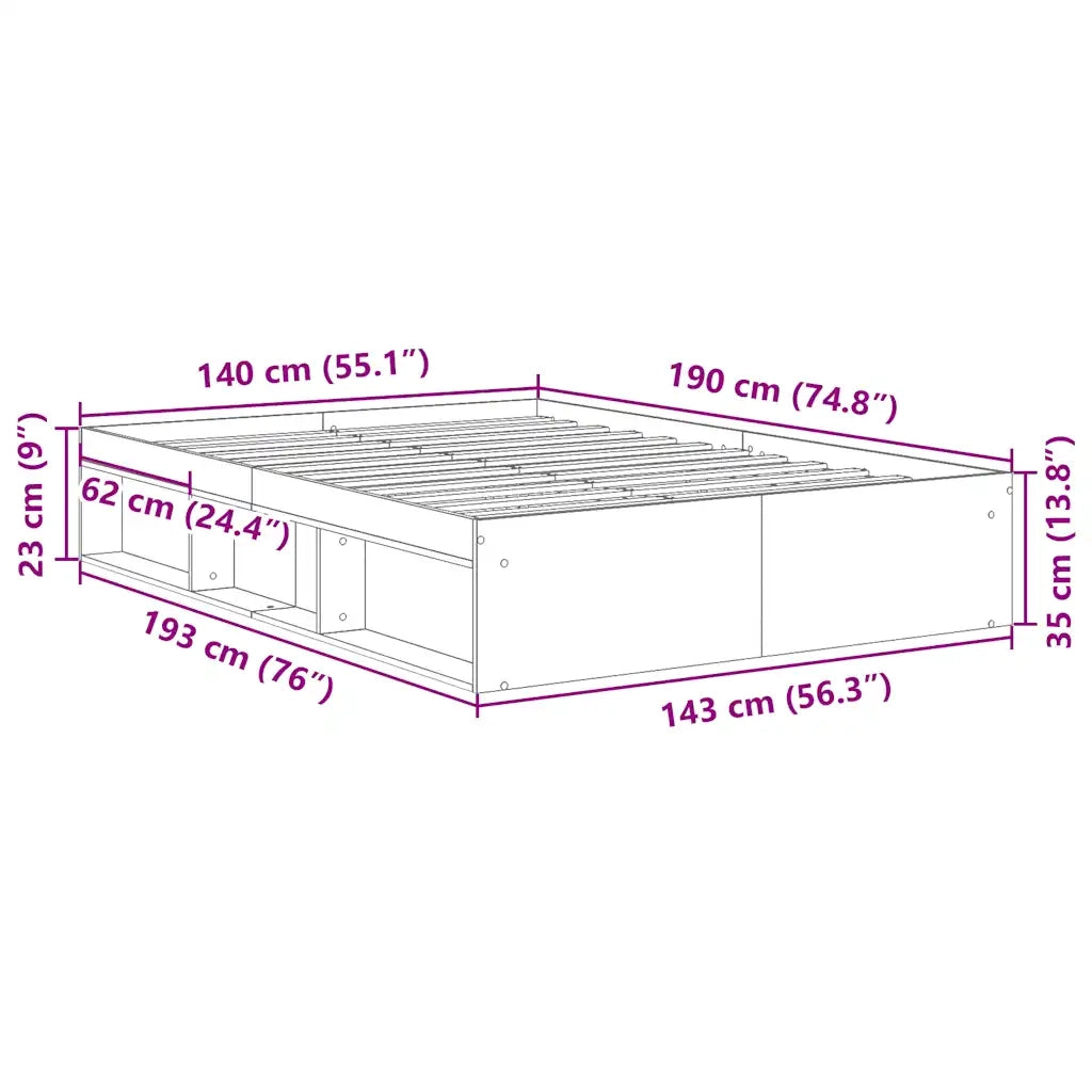 Letto matrimoniale | Letto per adulti | Giroletto Bianco 140x190 cm