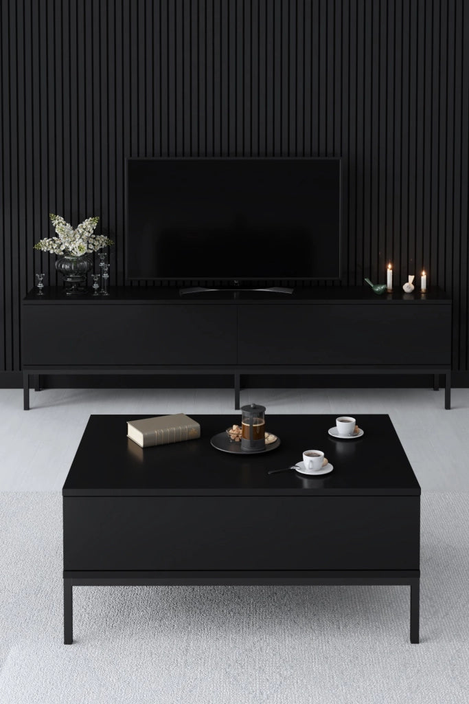 Mobile TV in legno "Lord" - 180 x 30 x 47 cm - Nero