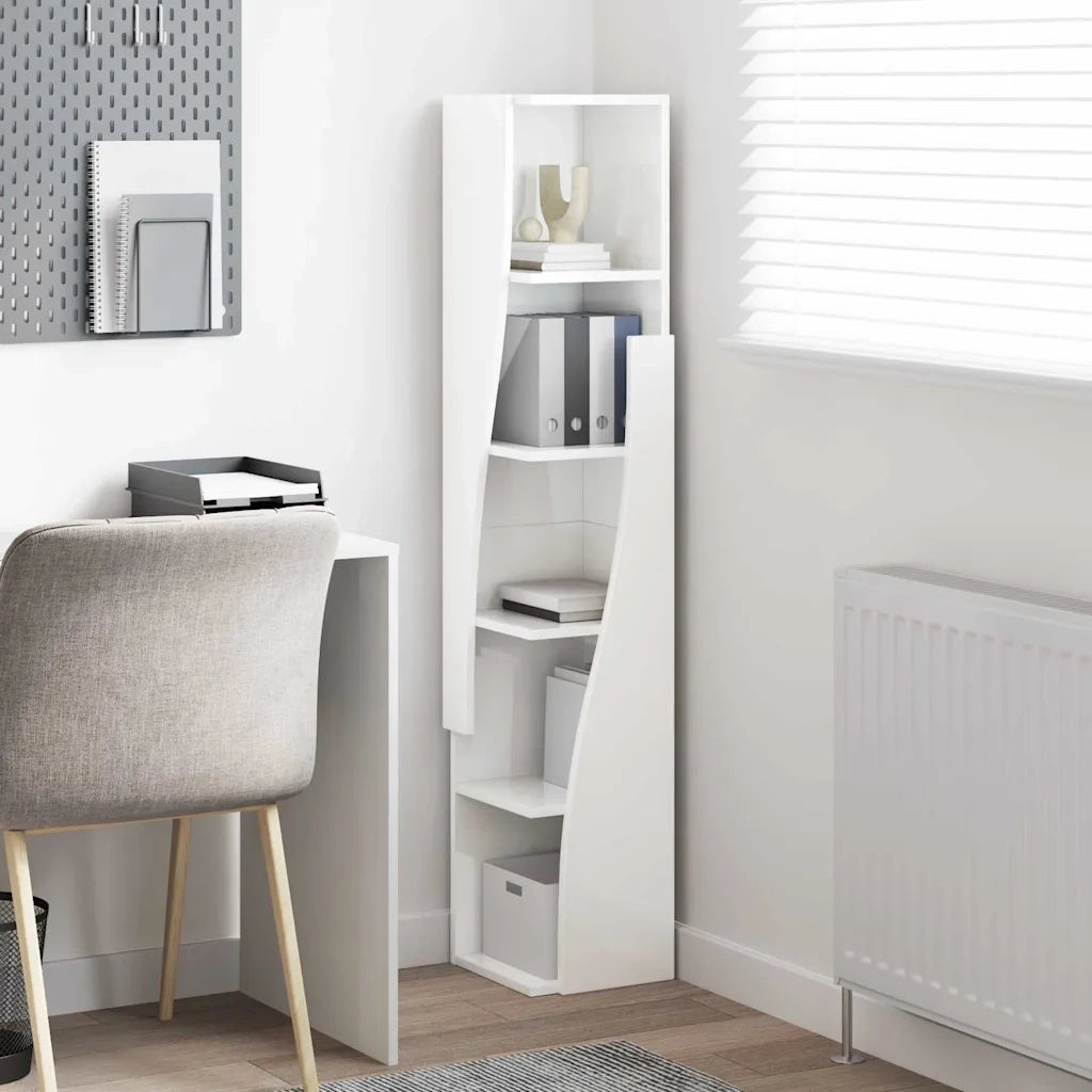 Mobile angolare Bianco Lucido 27,5x27x140cm Legno multistrato 889869
