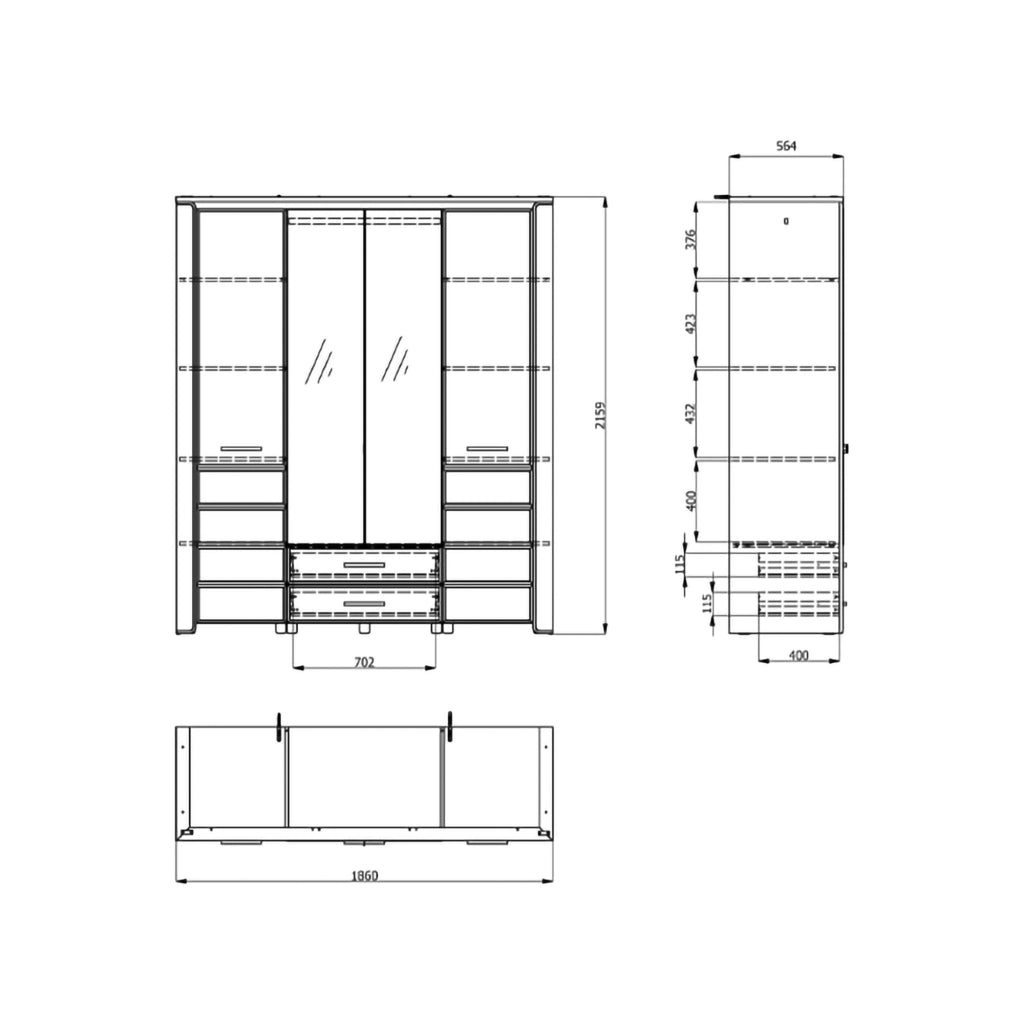 Armadio Camera da Letto Mahone, Guardaroba Grande 2 Cassetti, 186x216h cm Bianco Opaco