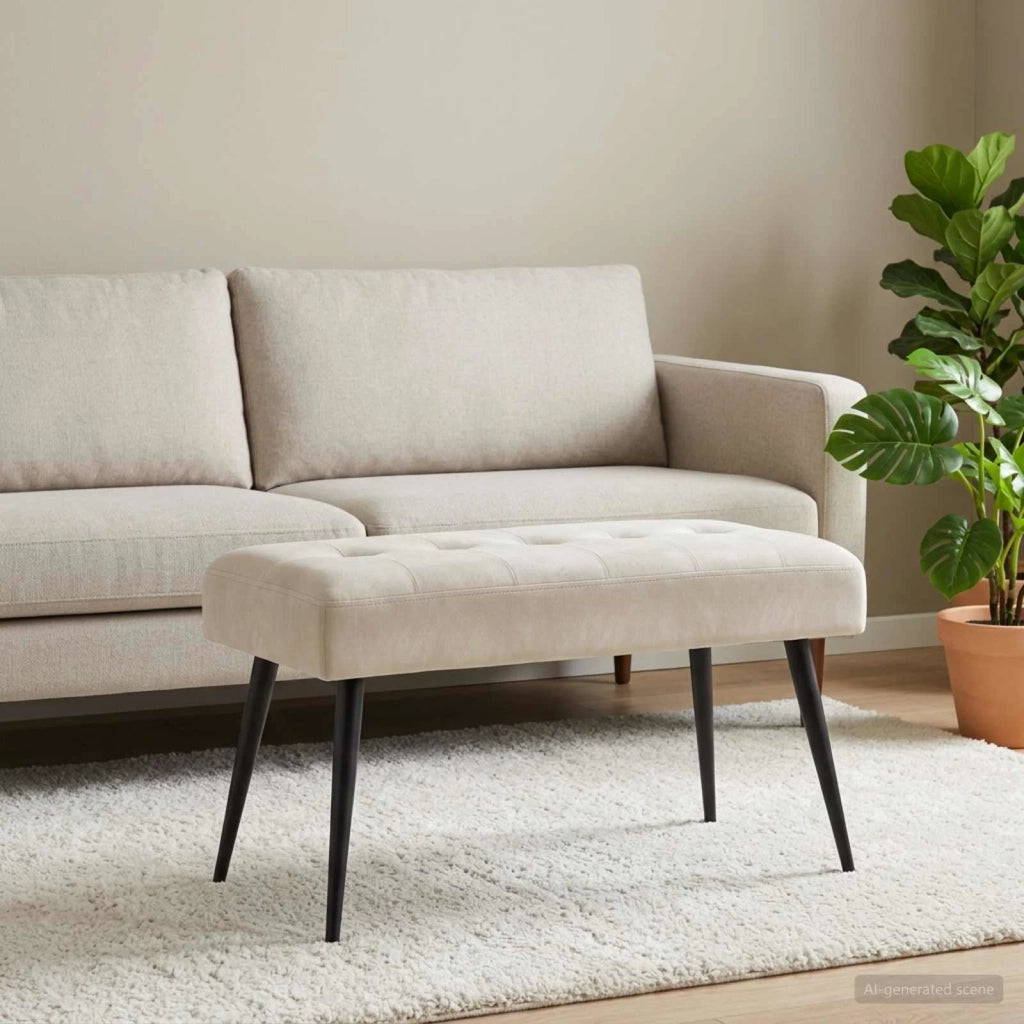 Panchina con bottoni imbottiti Crema 80 x 40 x 46 cm Velluto 42038523