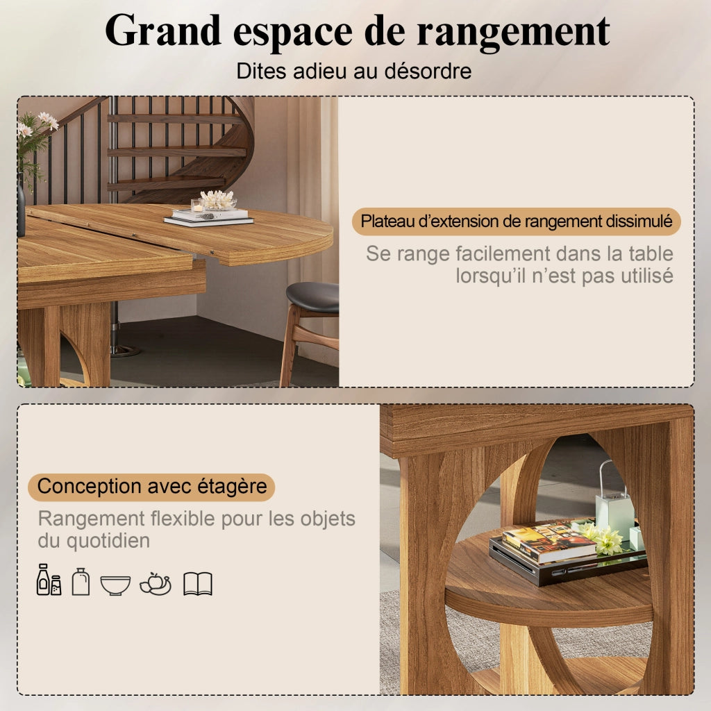 Tavolo da pranzo allungabile con spazio contenitore centrale; 2 forme; in MDF; effetto legno