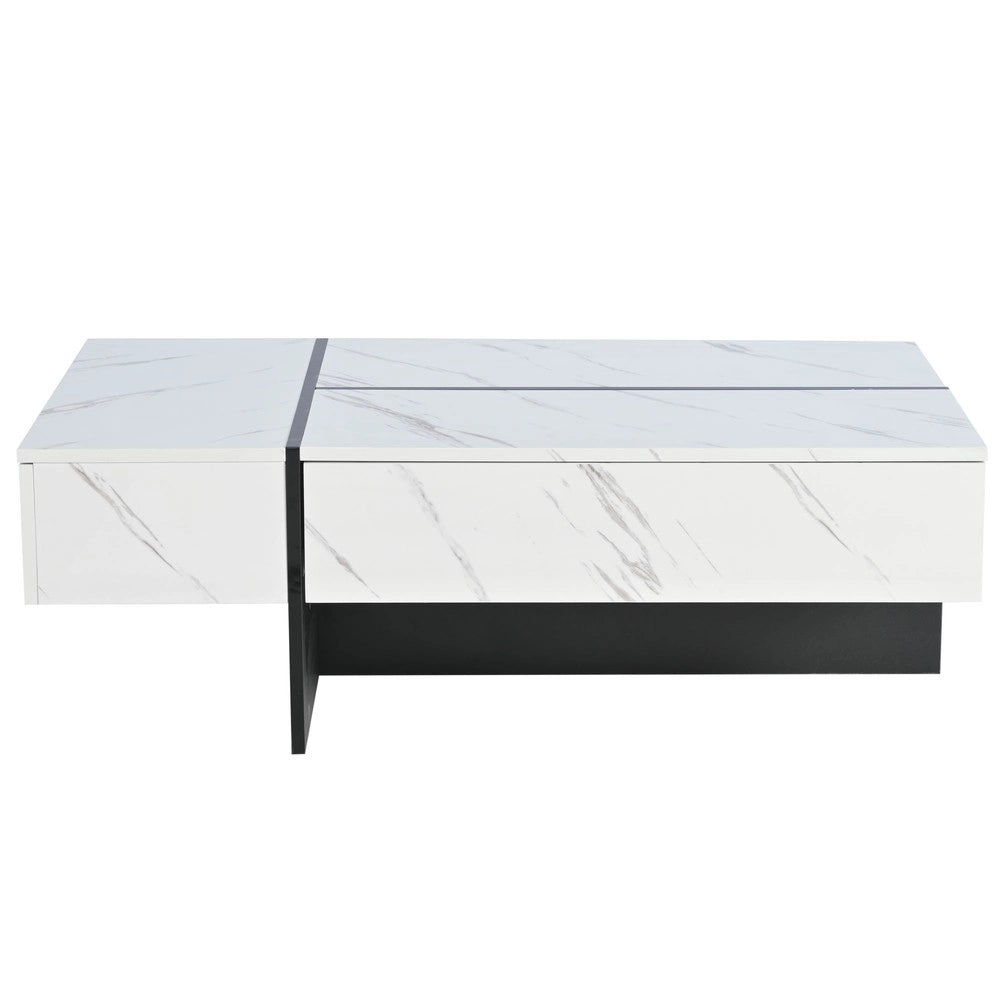Tavolino da Caff¨¨ con LED e Piano in Vetro Effetto Marmo ¨C MINIMAL ¨C Bianco Lucido, 105x60x35 cm
