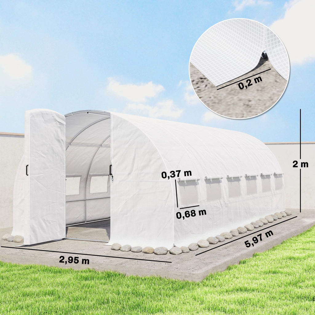Tunnel Serra 6x3x2 m ¨C Zephmum ¨C Bianco Acciaio Galvanizzato 12 Finestre