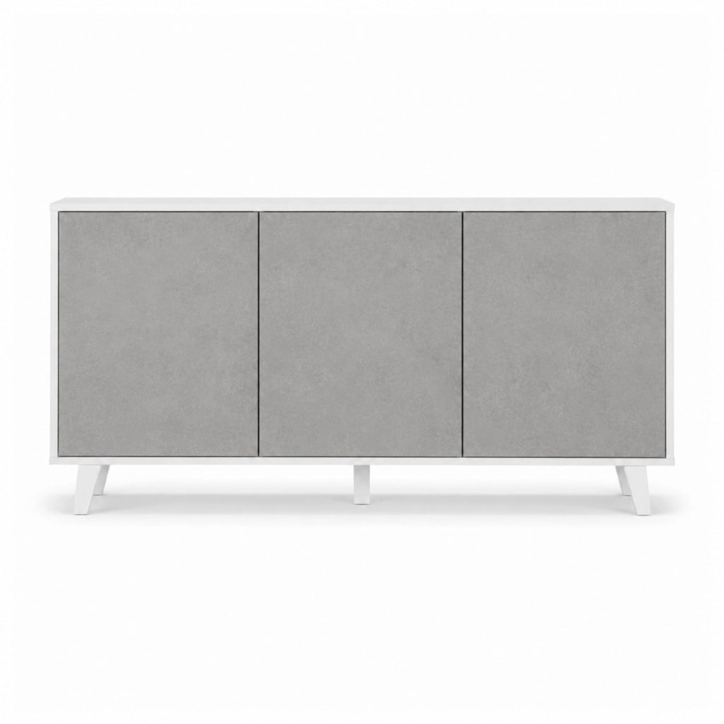 Credenza Moderna Con 3 Ante Battenti Senza Maniglie Mobile Contenitore In Melaminico Per Ingresso Soggiorno E Salotto 154 X 41 X 75 Cm Bianco E Grigio Cemento