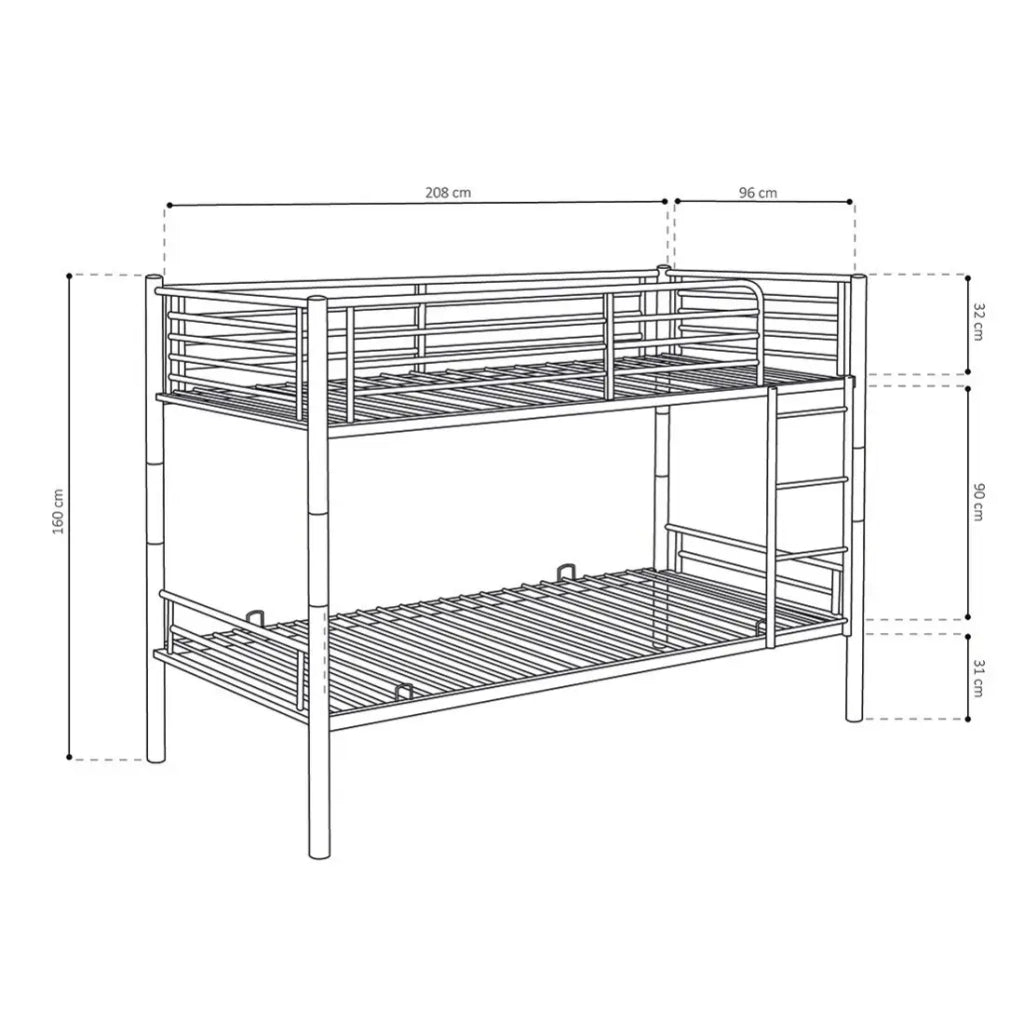 Letto SAMMY – Letto a castello in metallo 90x200 cm grigio con reti incluse