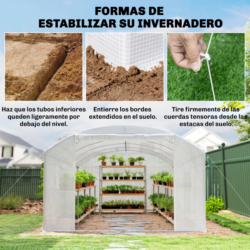 Serra a Tunnel 6x3x2 m ¨C zephmum ¨C Con 3 Porte a Rulli, 6 Finestre a Rete, Struttura in Acciaio Galvanizzato Bianco