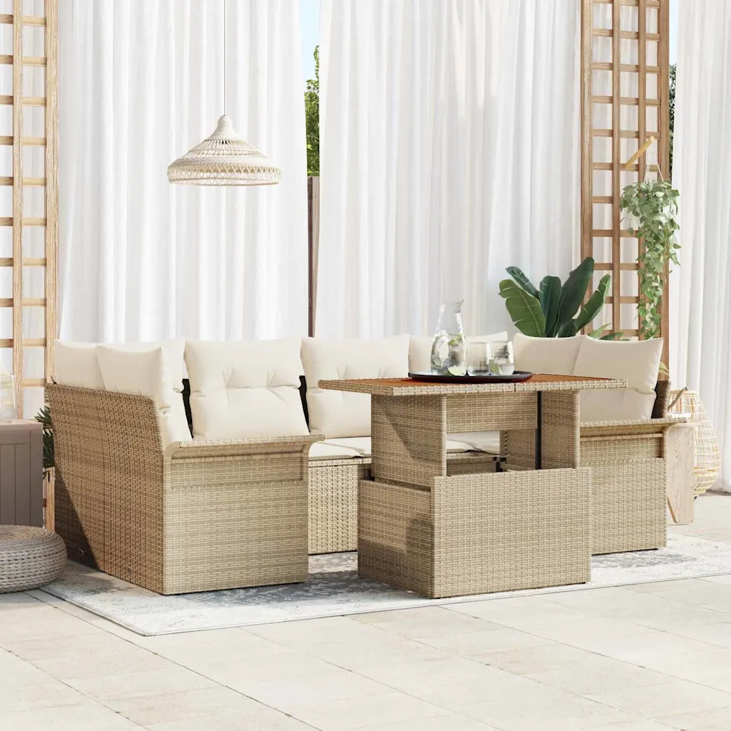 Set Divano da Giardino con cuscino 7 pcs beige e panna