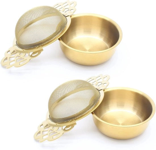 Filtro per Tè - 2 Pezzi - Filtro per Tè - RVS - Con Maniglia e Piatto di Gioco - Filtro per Tè - Infusore per Tè - Filtro per Erbe - Per Tè Fresco - Per Tè in Foglie - 11.2*6.5*2.5cm - Acciaio Inox