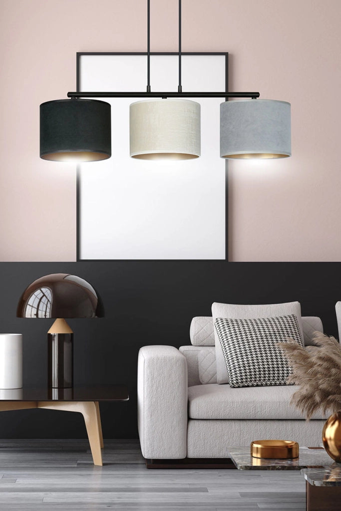 Lampadario Emibig Hilde 3, 3xE27 nero multicolor tessuto