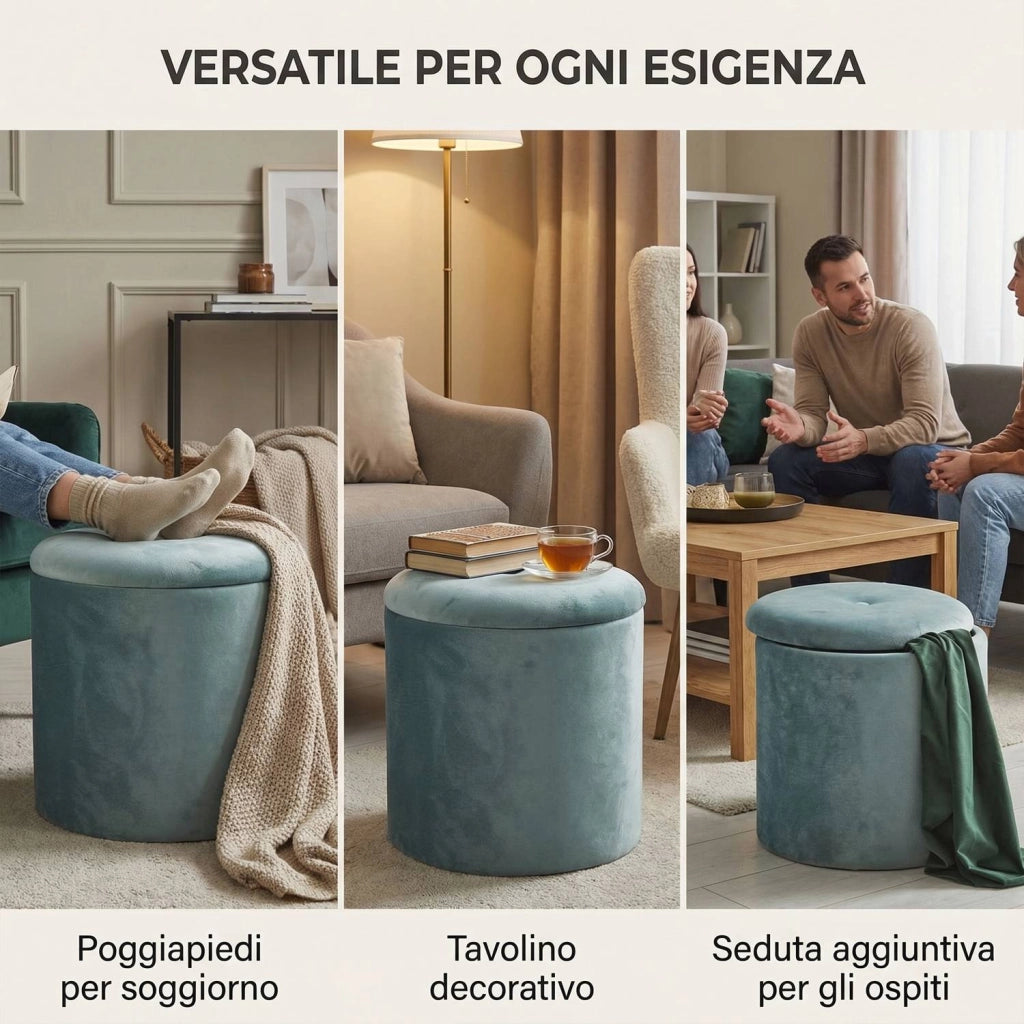 Marvin Pouf Contenitore in Velluto Selina Sgabello Salvaspazio con Vano Portaoggetti Seduta Moderna Elegante per Soggior