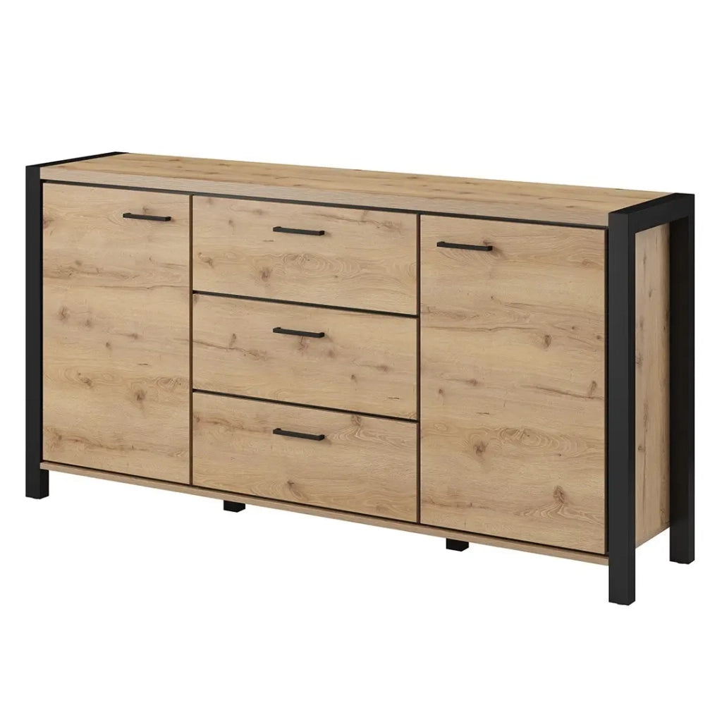 Buffet 180cm collezione TIVORA 2 ante, 3 cassetti. Colore rovere e nero