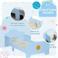 Letto per Bambini con Sponde e Fantasia Spaziale, Età 3-6 Anni, 143x74x59cm, Azzurro