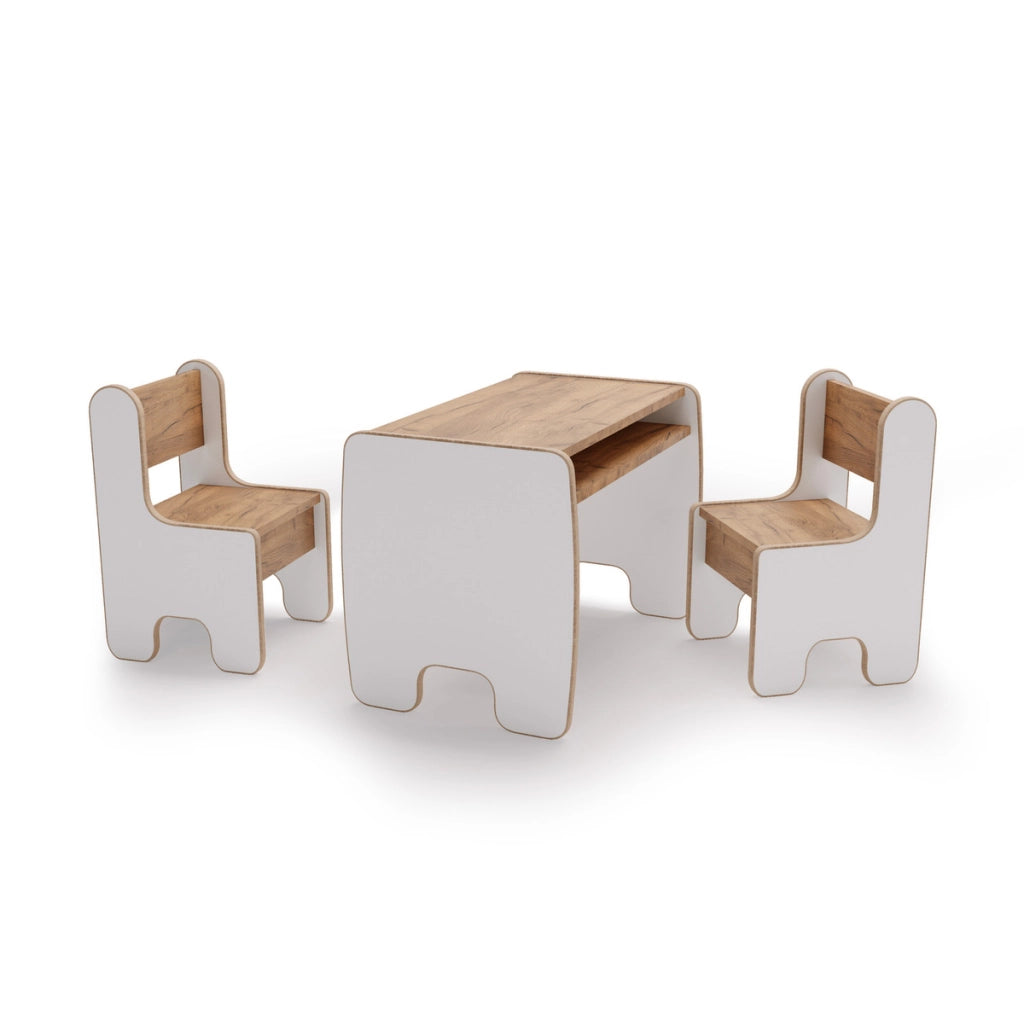 Set Timi Tavolo per Bambini con Due Sedie in Rovere e Bianco