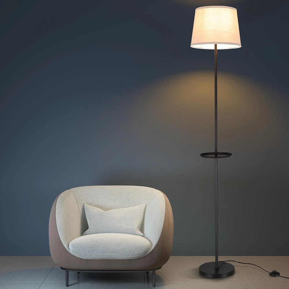 Lampada Piantana Terra Design Moderno Paralume E27 Tessuto con Tavolino Nero