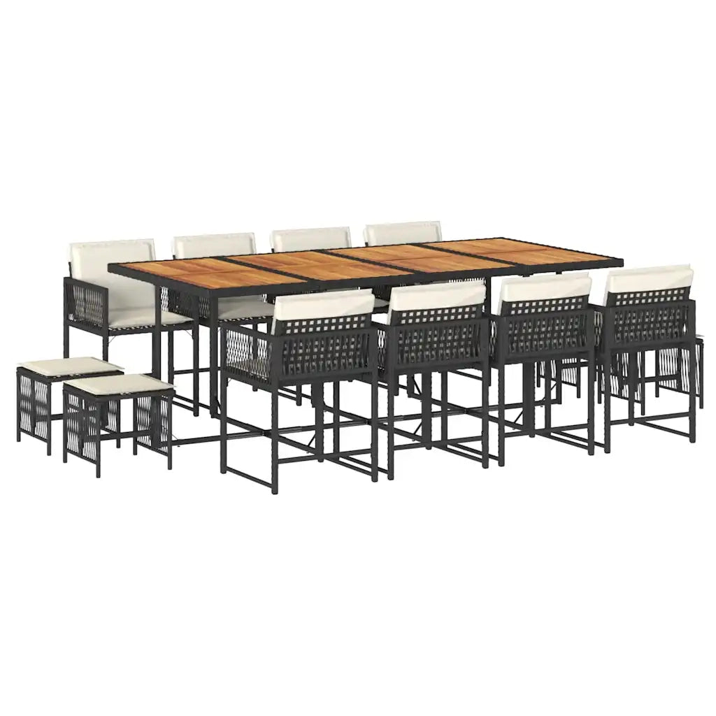 Set da Pranzo da Giardino 13pz con Cuscini Nero in Polyrattan 3211527