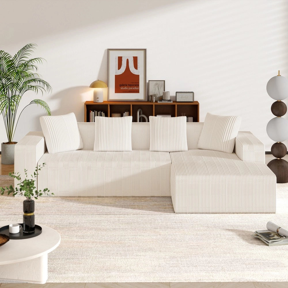 Divano angolare chaise longue imbottito ¨C Minimal ¨C tessuto morbido grigio chiaro