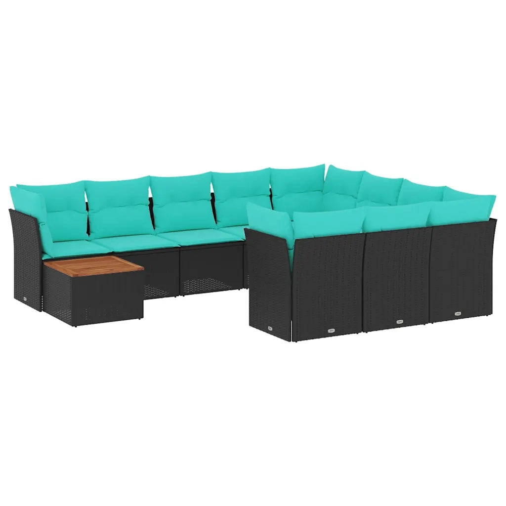 Set Divani da Giardino 11 pz con Cuscini in Polyrattan Nero 3256176