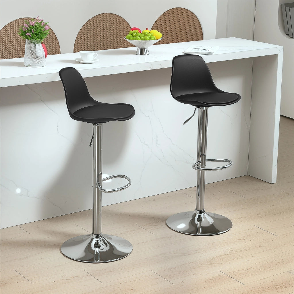 Set 2 Sgabelli da Bar 38x42x82-104 cm con Schienale e Poggiapiedi in PP Pelle PU e Acciaio Nero