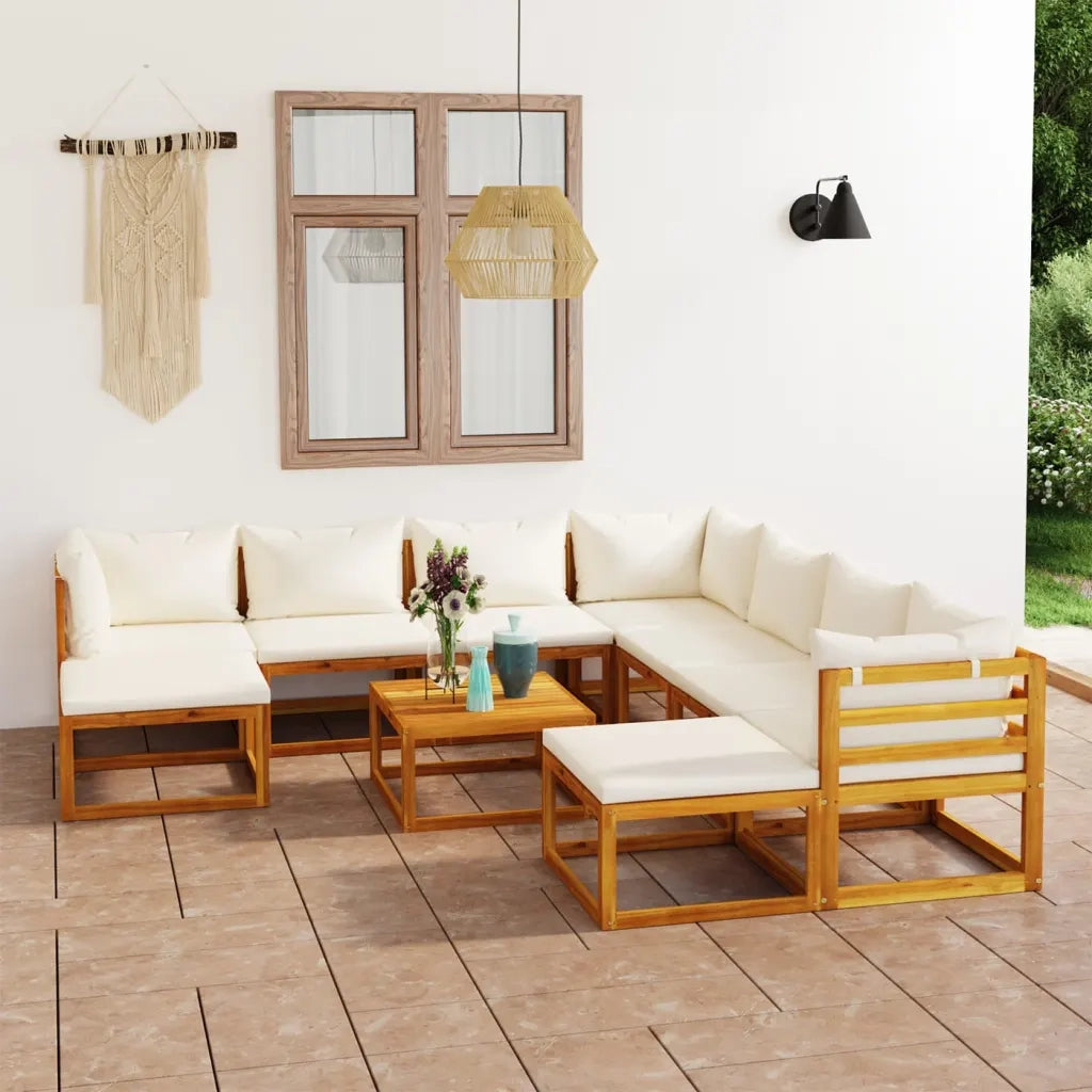 Set Divani da Giardino 11 pz con Cuscini Crema in Legno Acacia cod mxl 43063