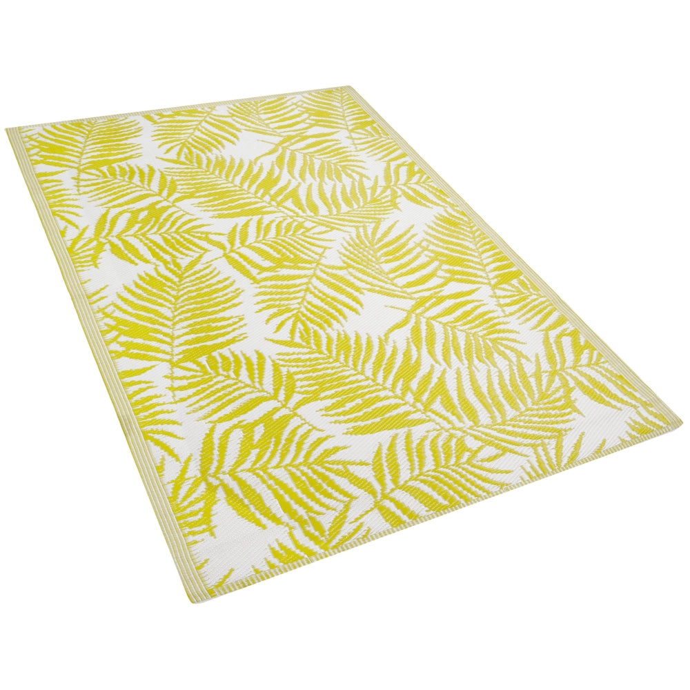 Tappeto per esterno Mat Giallo Sintetico 120 x 180 cm Foglia di Palma Motivo Floreale Eco Friendly Moderno