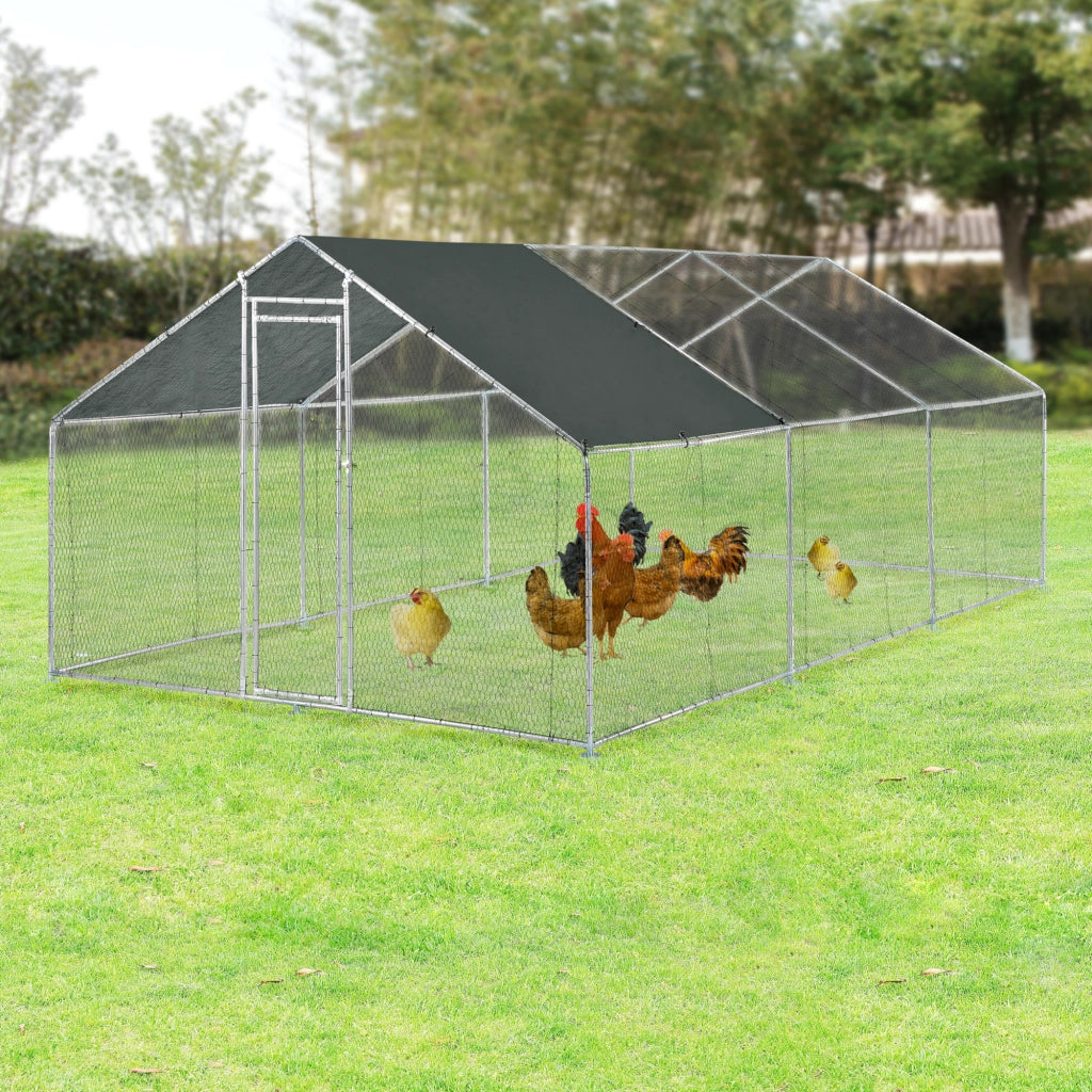 Gabbia per Pollame Wels con Tettuccio Parasole e Recinzione Rete Metallica 3x6x2 m pro.tec